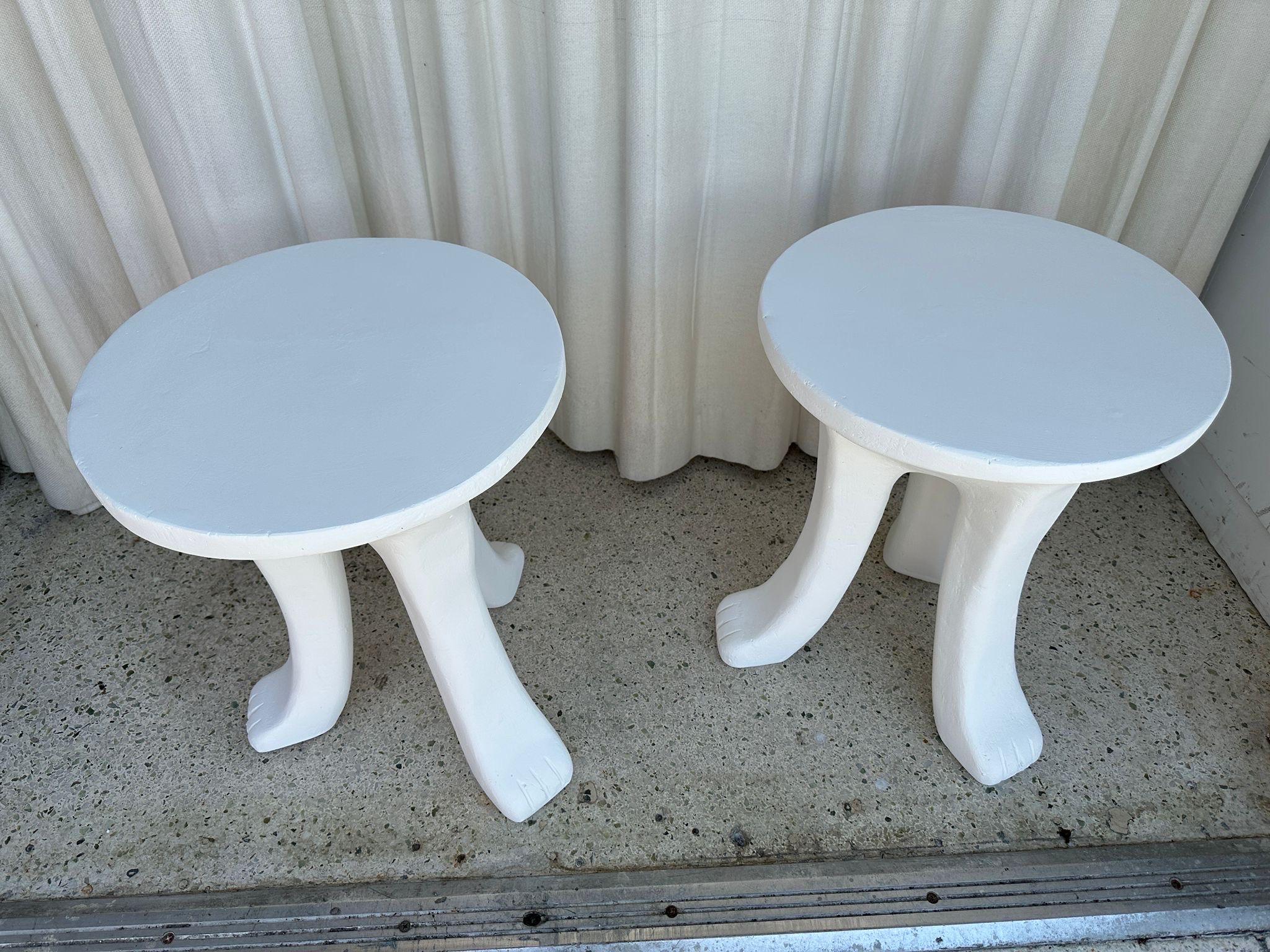 Pair of Heavy Plaster Tri-Legged Side Tables In Good Condition For Sale In North Miami, FL