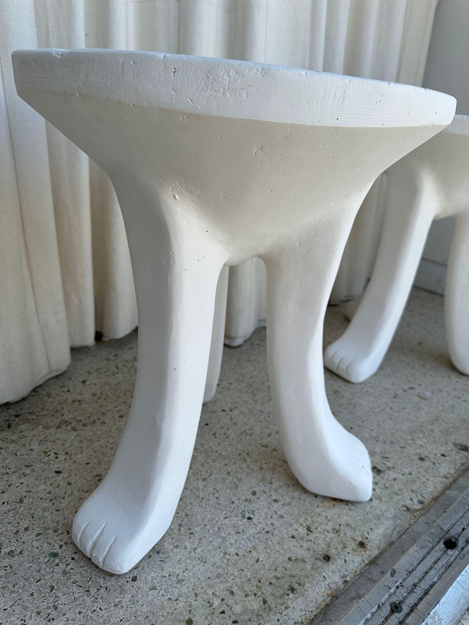 20th Century Pair of Heavy Plaster Tri-Legged Side Tables For Sale
