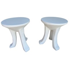 Pair of Heavy Plaster Tri-Legged Side Tables
