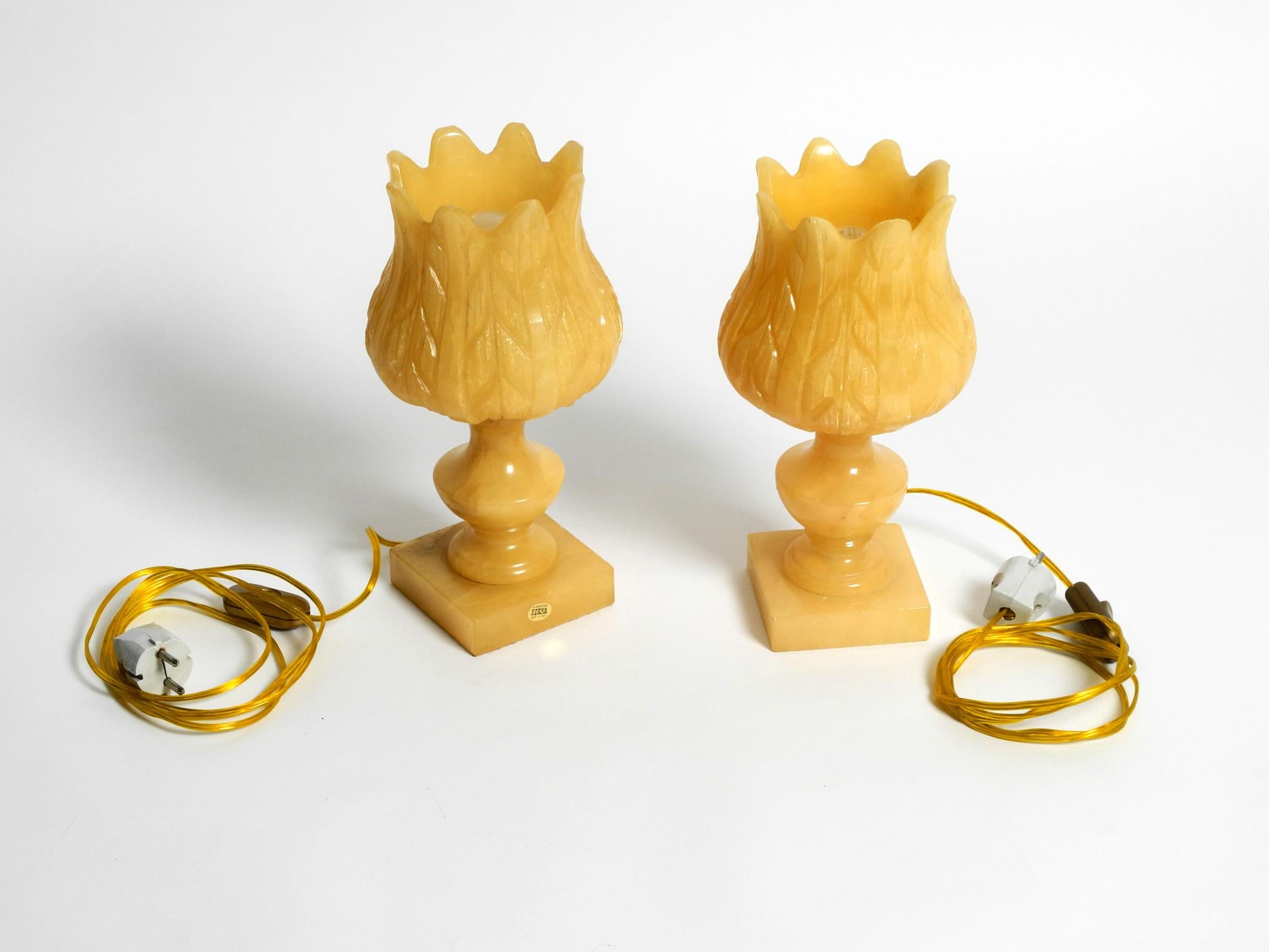 Pair of Heavy Rare 60s Alabaster Table Lamps in Yellow from Spain 3