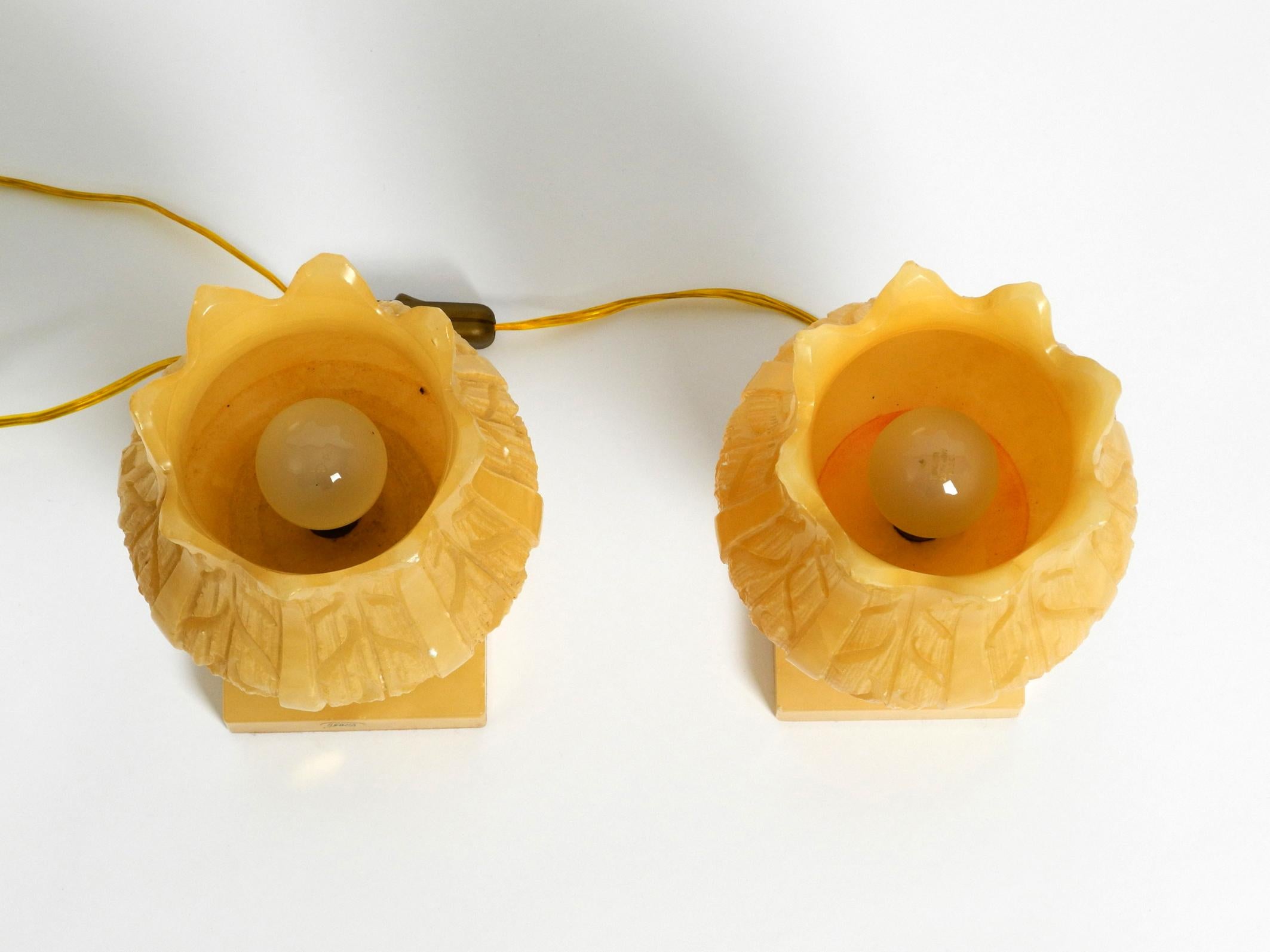 Pair of Heavy Rare 60s Alabaster Table Lamps in Yellow from Spain 6