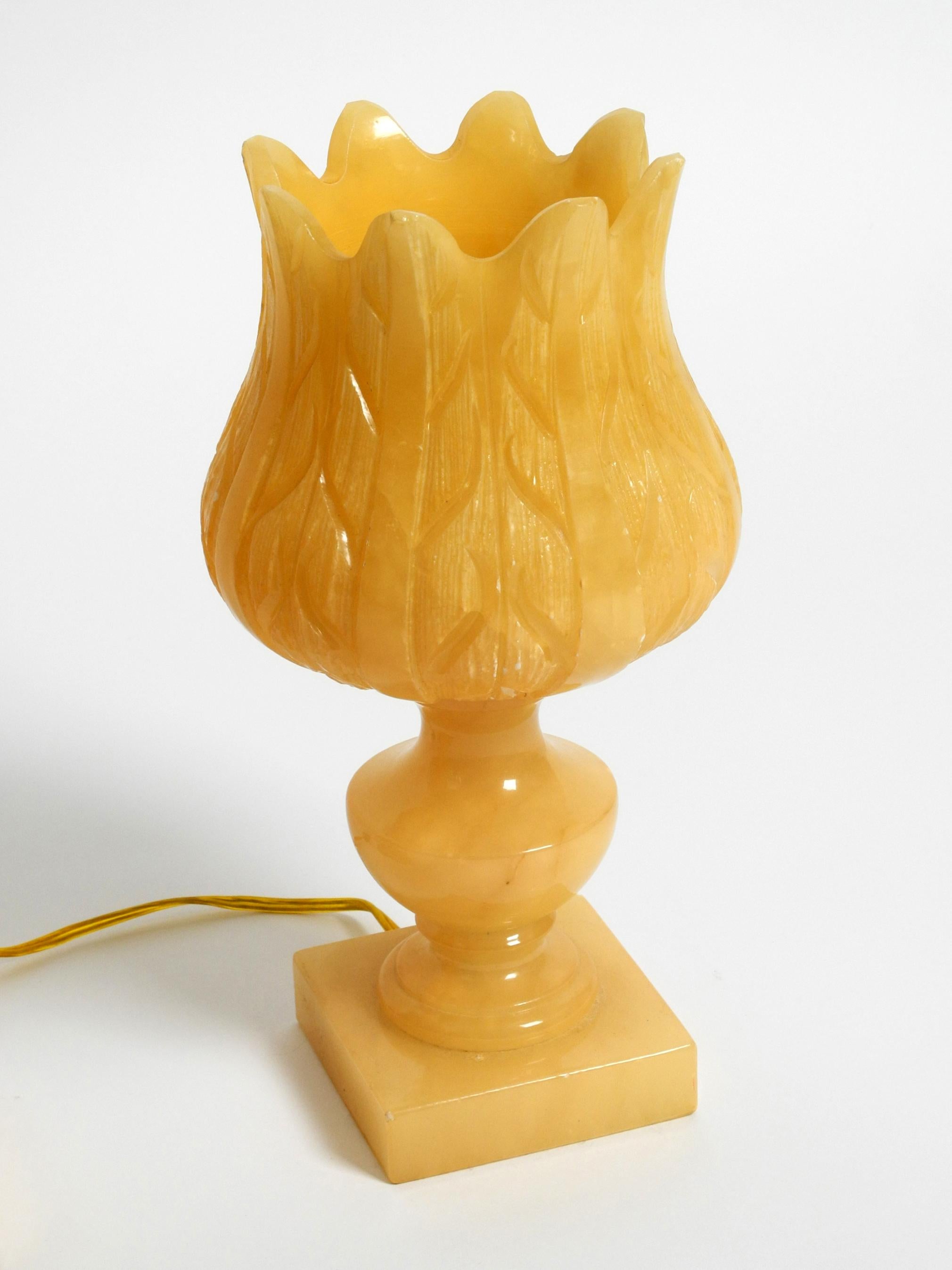 Pair of Heavy Rare 60s Alabaster Table Lamps in Yellow from Spain 8