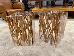 Pair of Heavy Resin and Twig Branches Side Tables