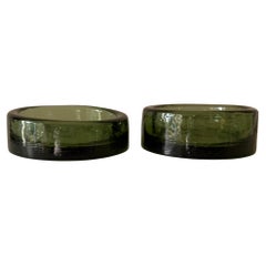 Pair of heavy Saint Gobain green vide poches bowls