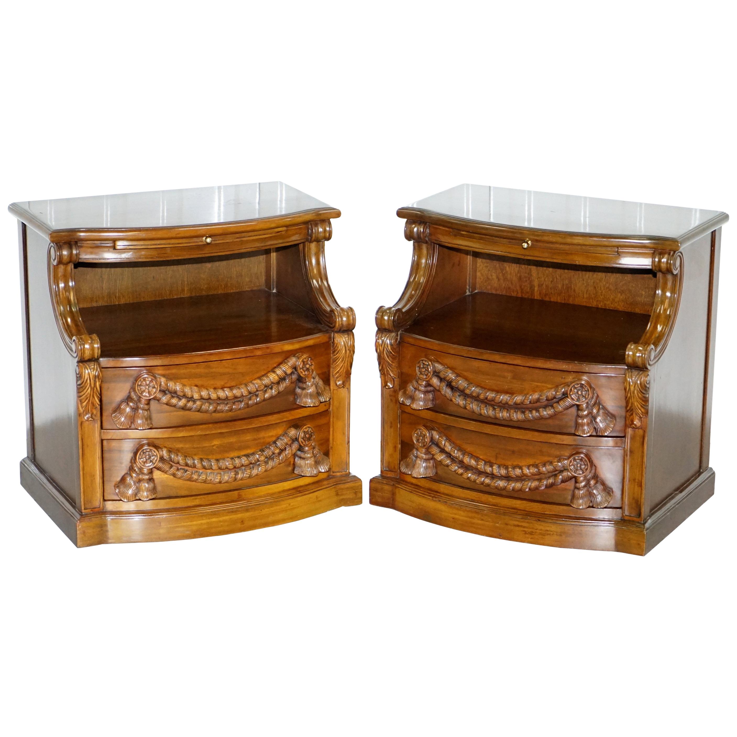Pair of Heavy Solid Wood Side Table Bedside Table Drawers with Butlers Tray