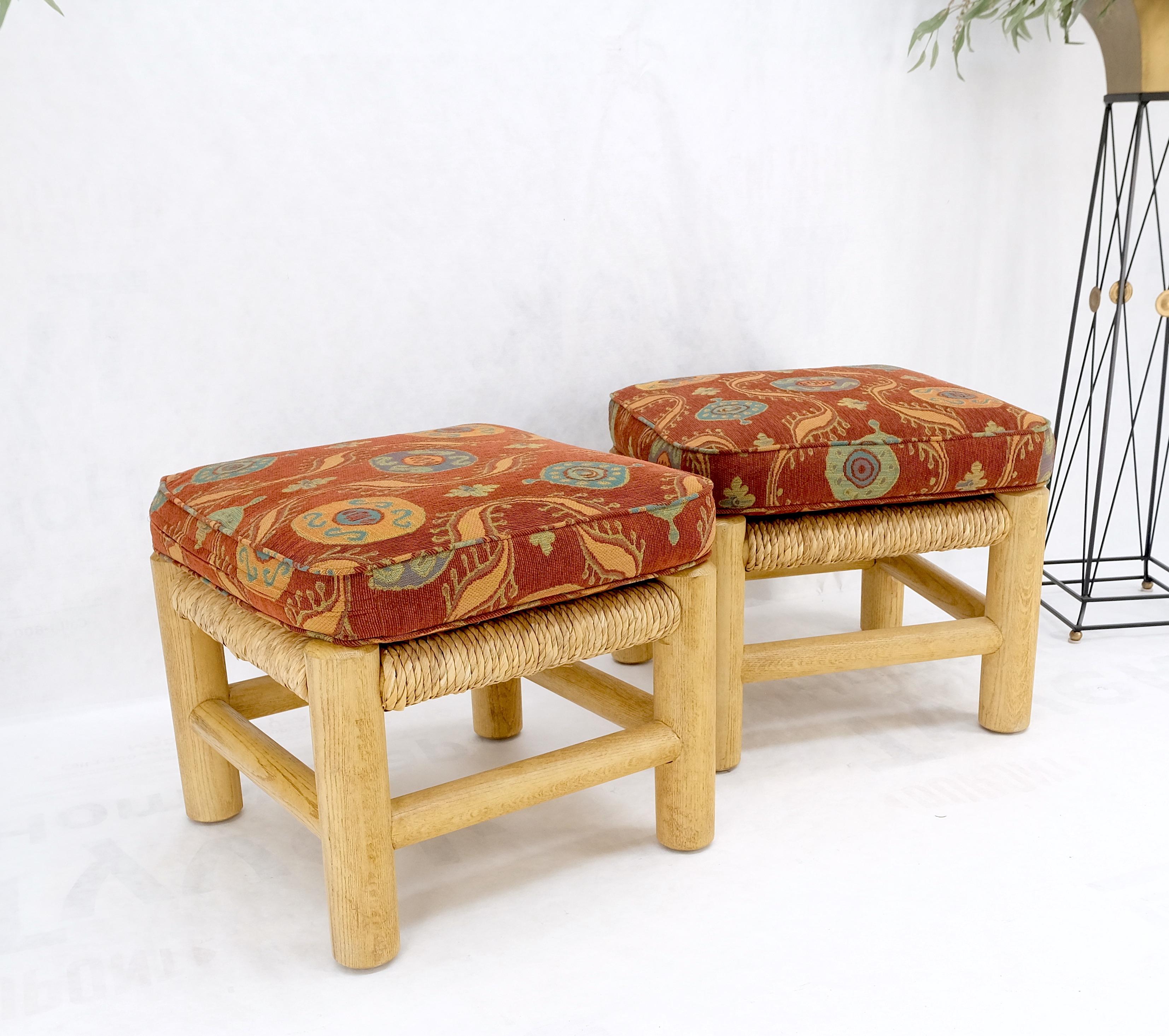 20th Century Pair of Heavy Thick Solid Chestnut Legs Rope Seats Benches Stools Mint! For Sale