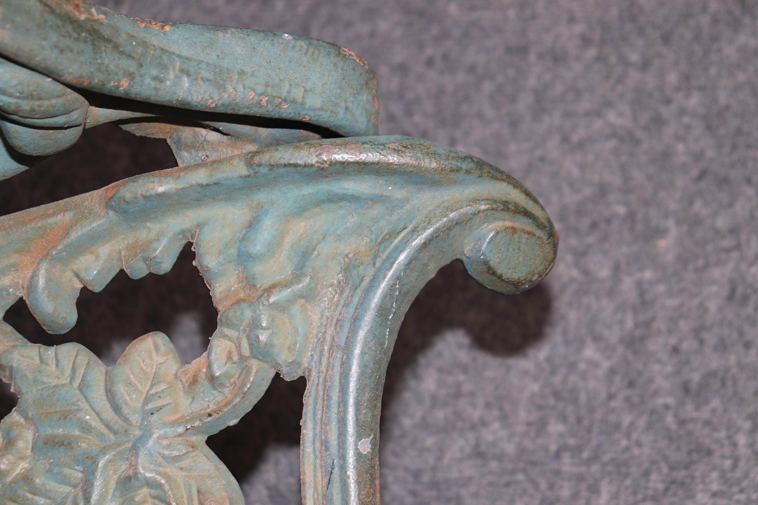 Pair of Heavy Verdigris Finished Cast Iron South Carolina Style Garden Benches 4