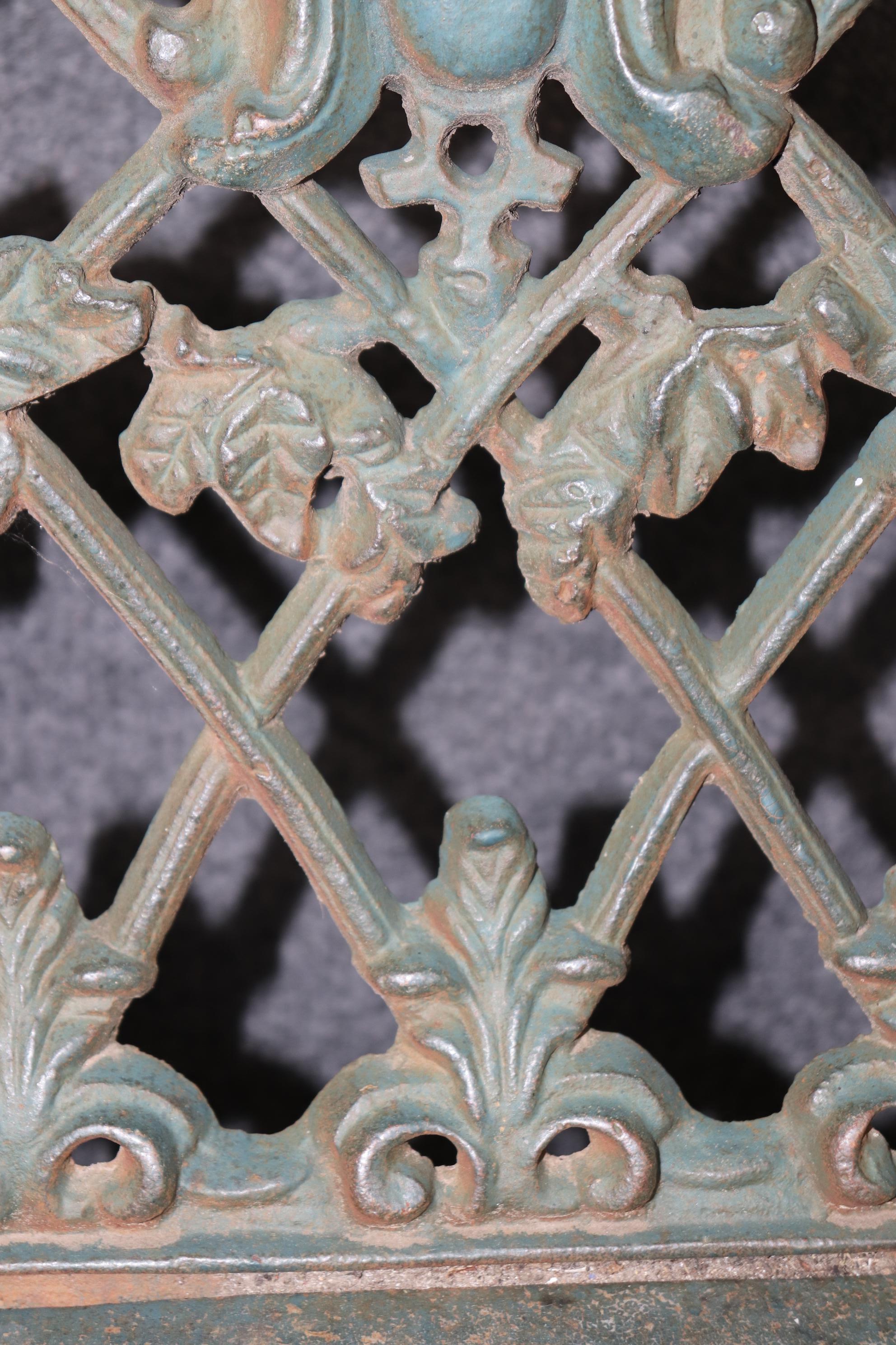 Pair of Heavy Verdigris Finished Cast Iron South Carolina Style Garden Benches 5