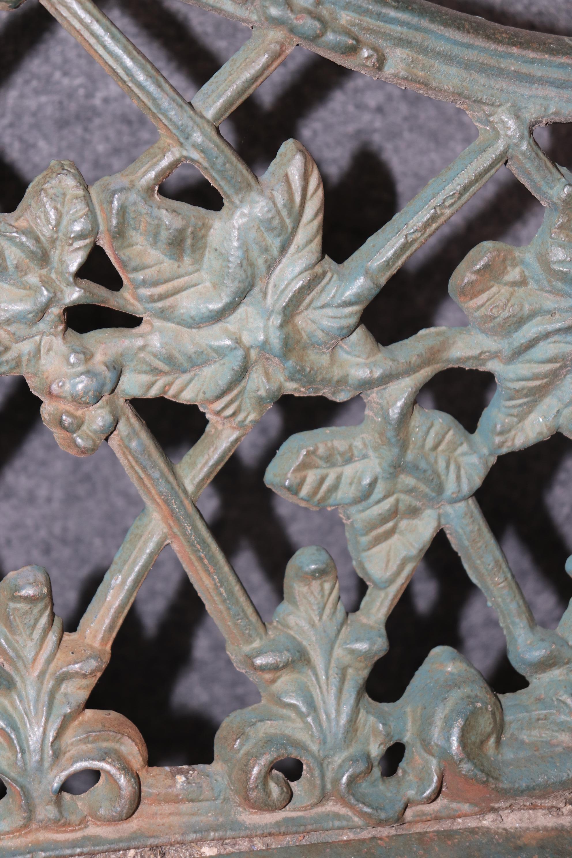 Pair of Heavy Verdigris Finished Cast Iron South Carolina Style Garden Benches 6