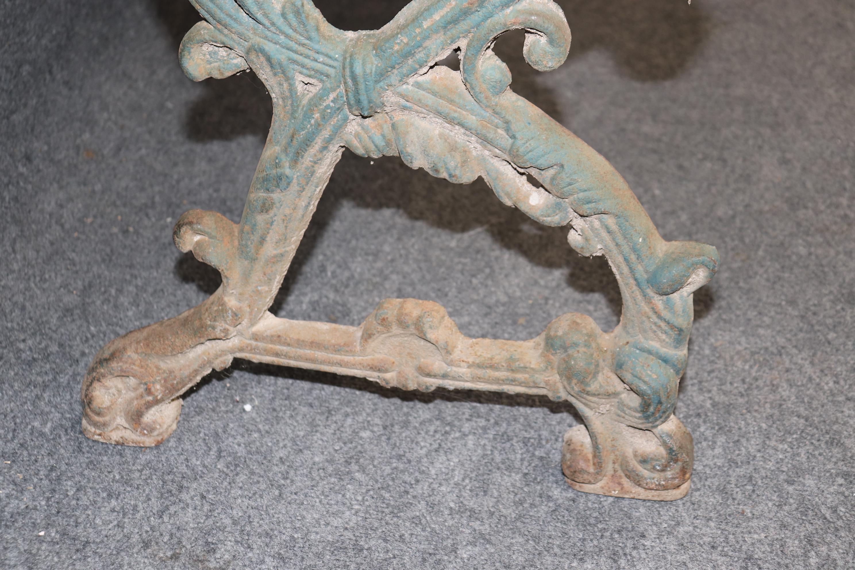 Pair of Heavy Verdigris Finished Cast Iron South Carolina Style Garden Benches 7