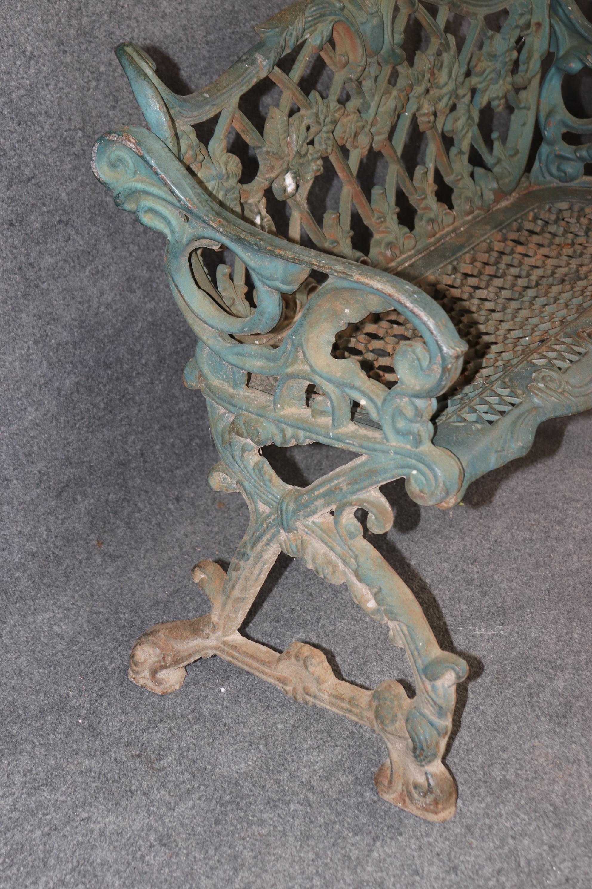 Victorian Pair of Heavy Verdigris Finished Cast Iron South Carolina Style Garden Benches