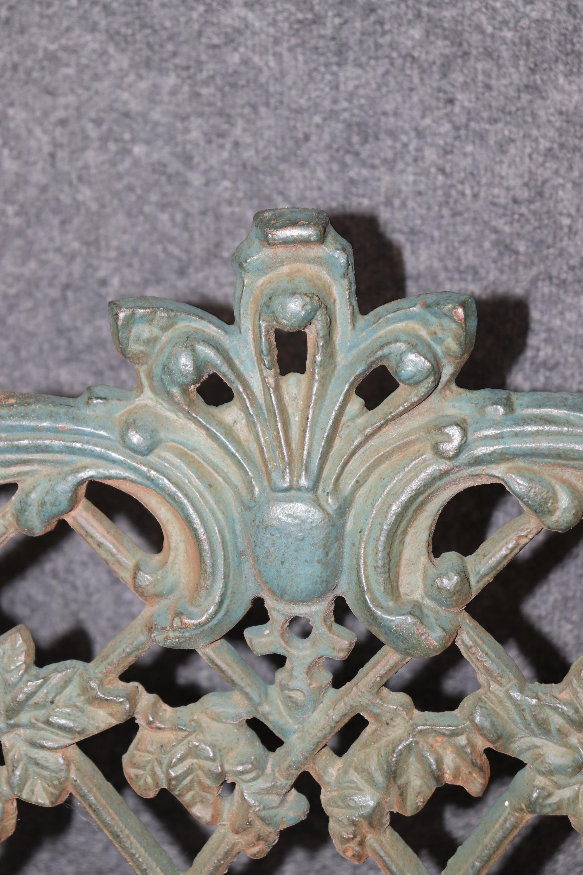 Pair of Heavy Verdigris Finished Cast Iron South Carolina Style Garden Benches 1