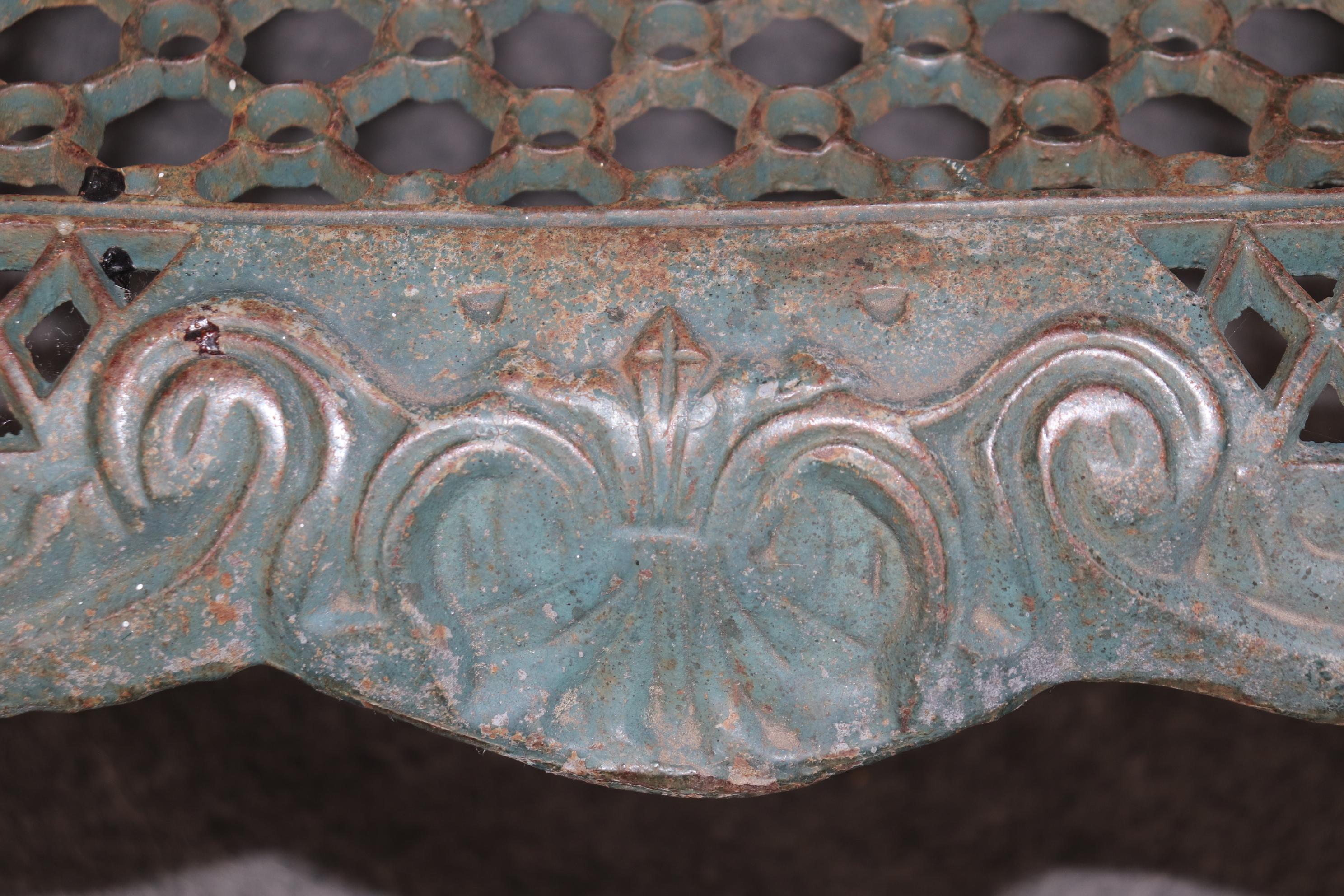 Pair of Heavy Verdigris Finished Cast Iron South Carolina Style Garden Benches 2