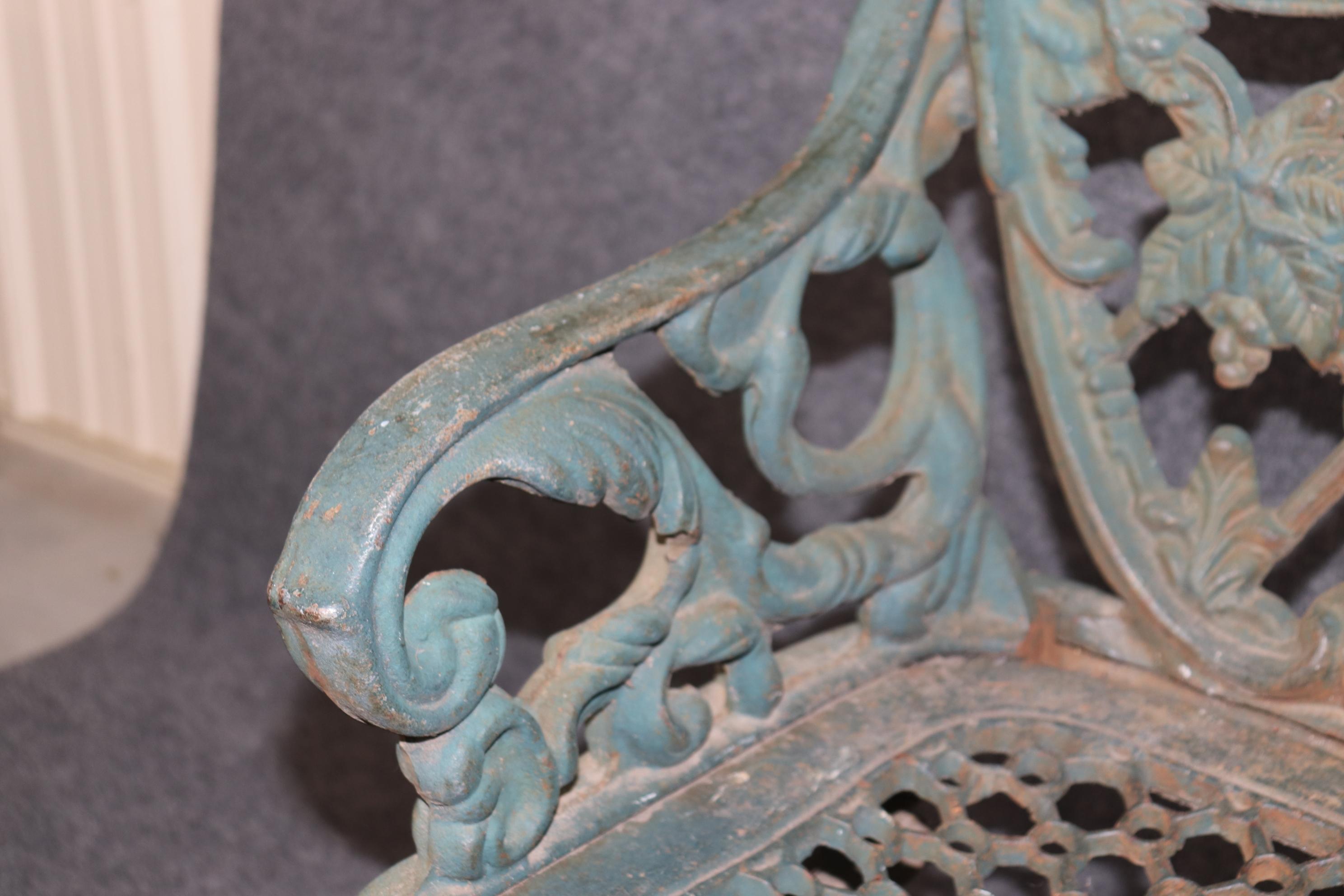 Pair of Heavy Verdigris Finished Cast Iron South Carolina Style Garden Benches 3