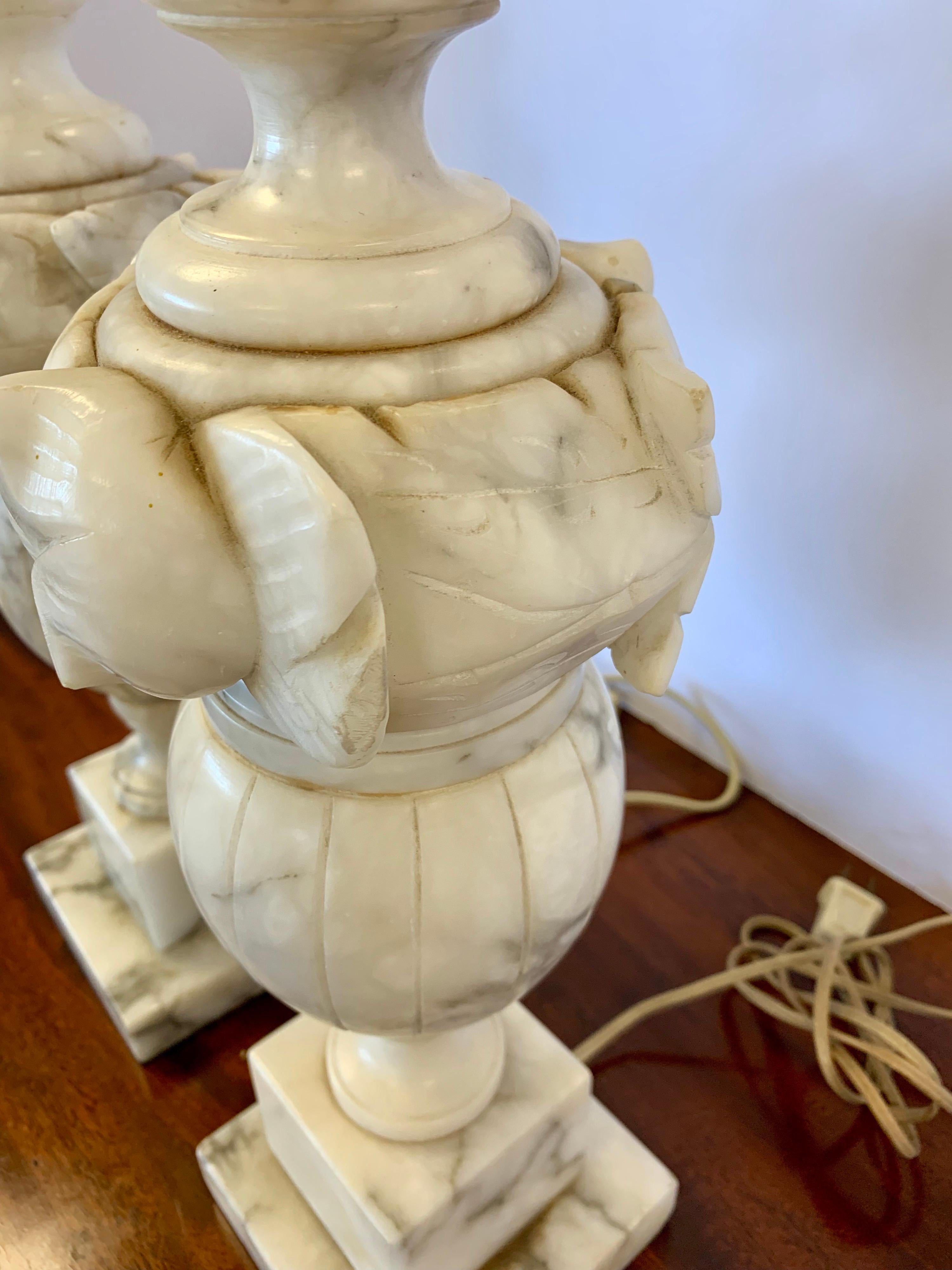 Pair of  Heavy Vintage Alabaster Lamps 3