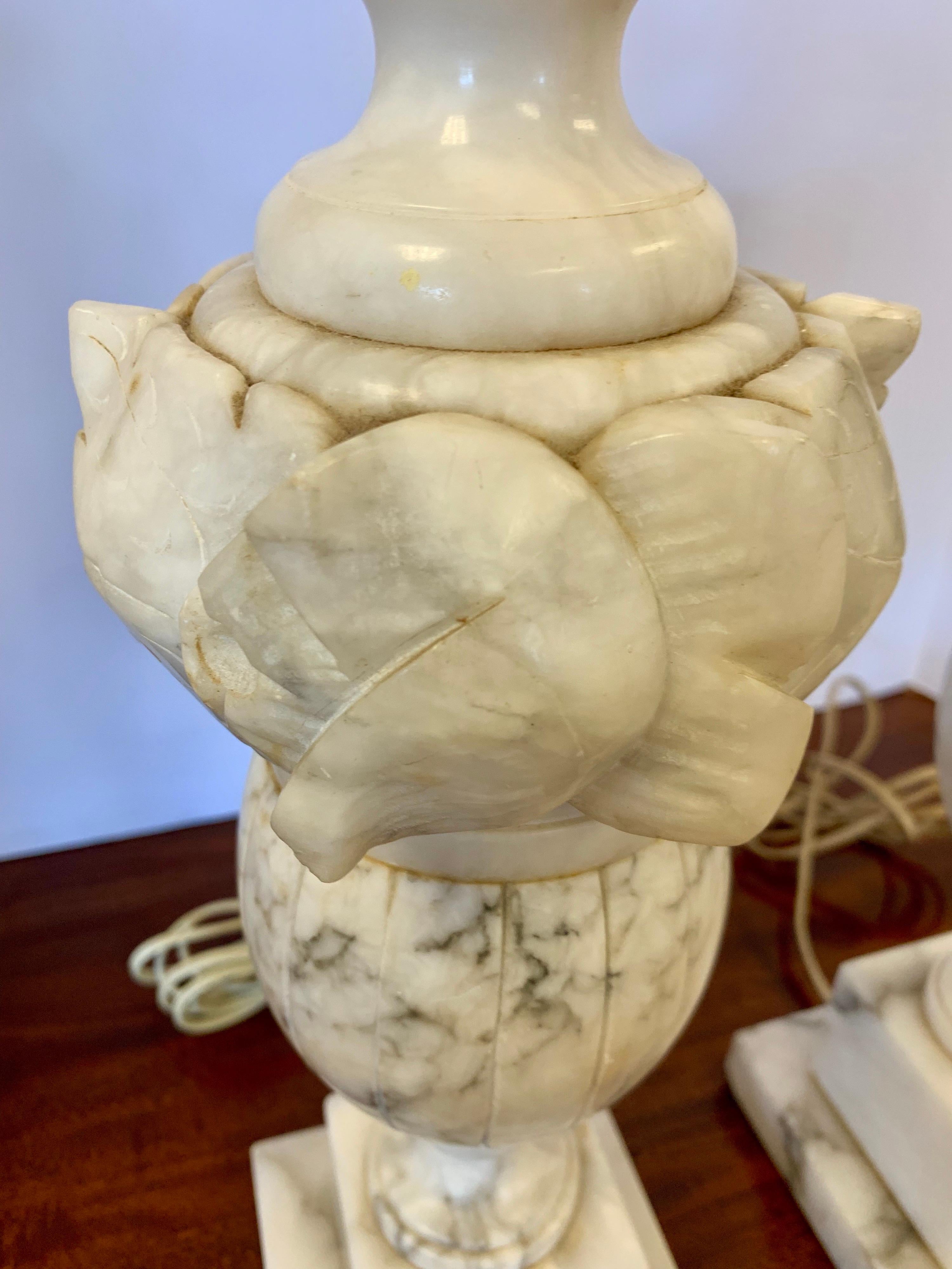 Pair of  Heavy Vintage Alabaster Lamps 4