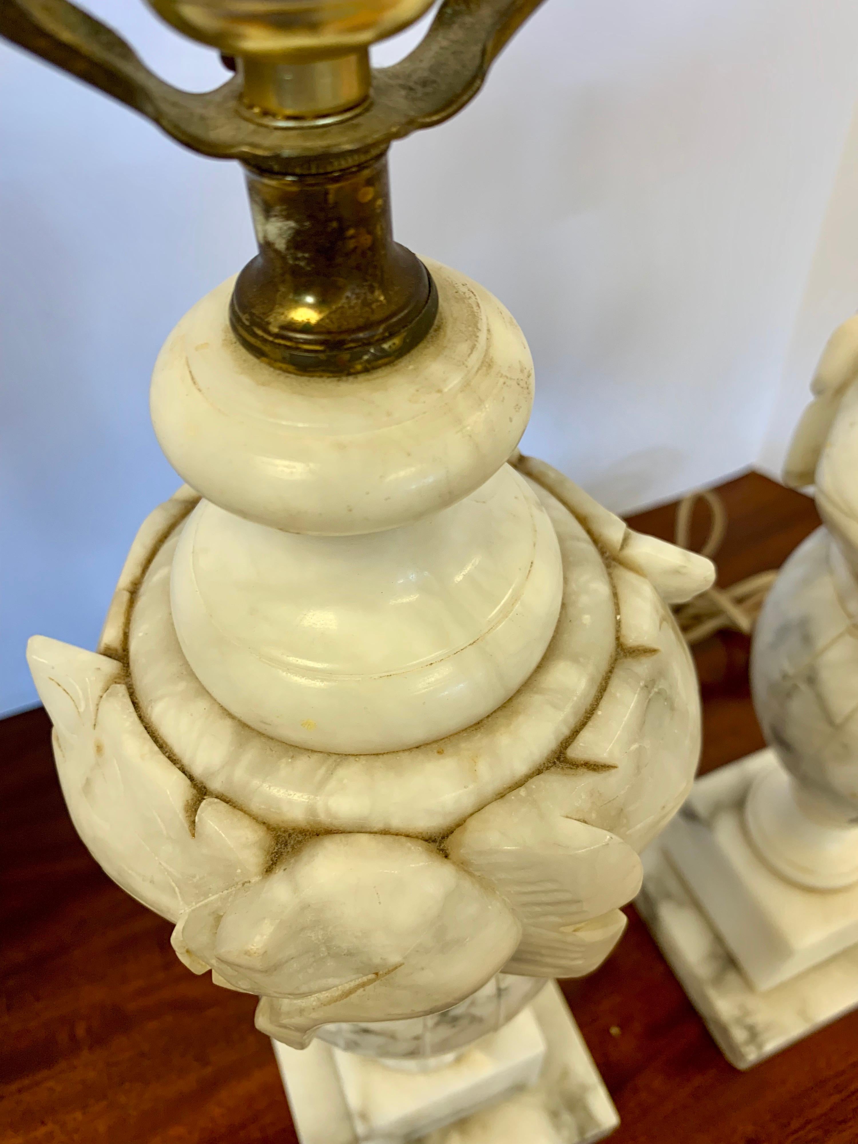 Pair of  Heavy Vintage Alabaster Lamps 5