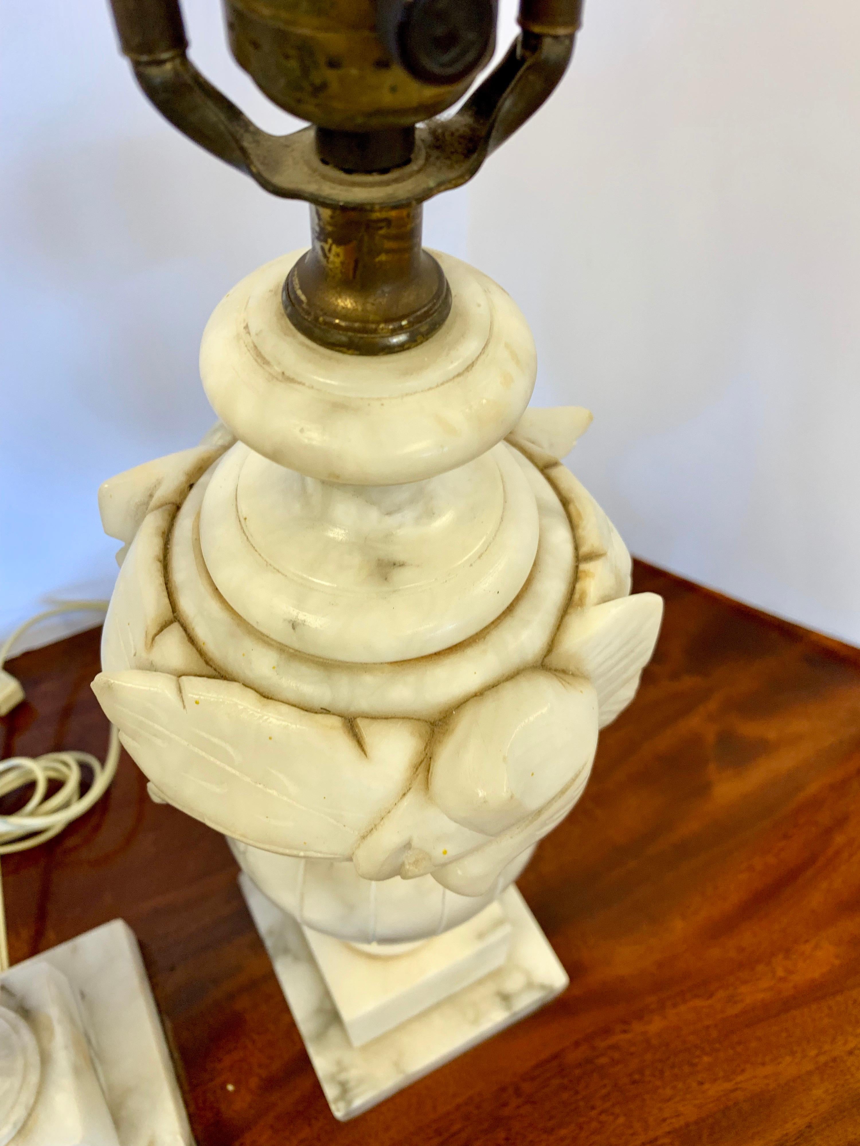 Pair of  Heavy Vintage Alabaster Lamps 6