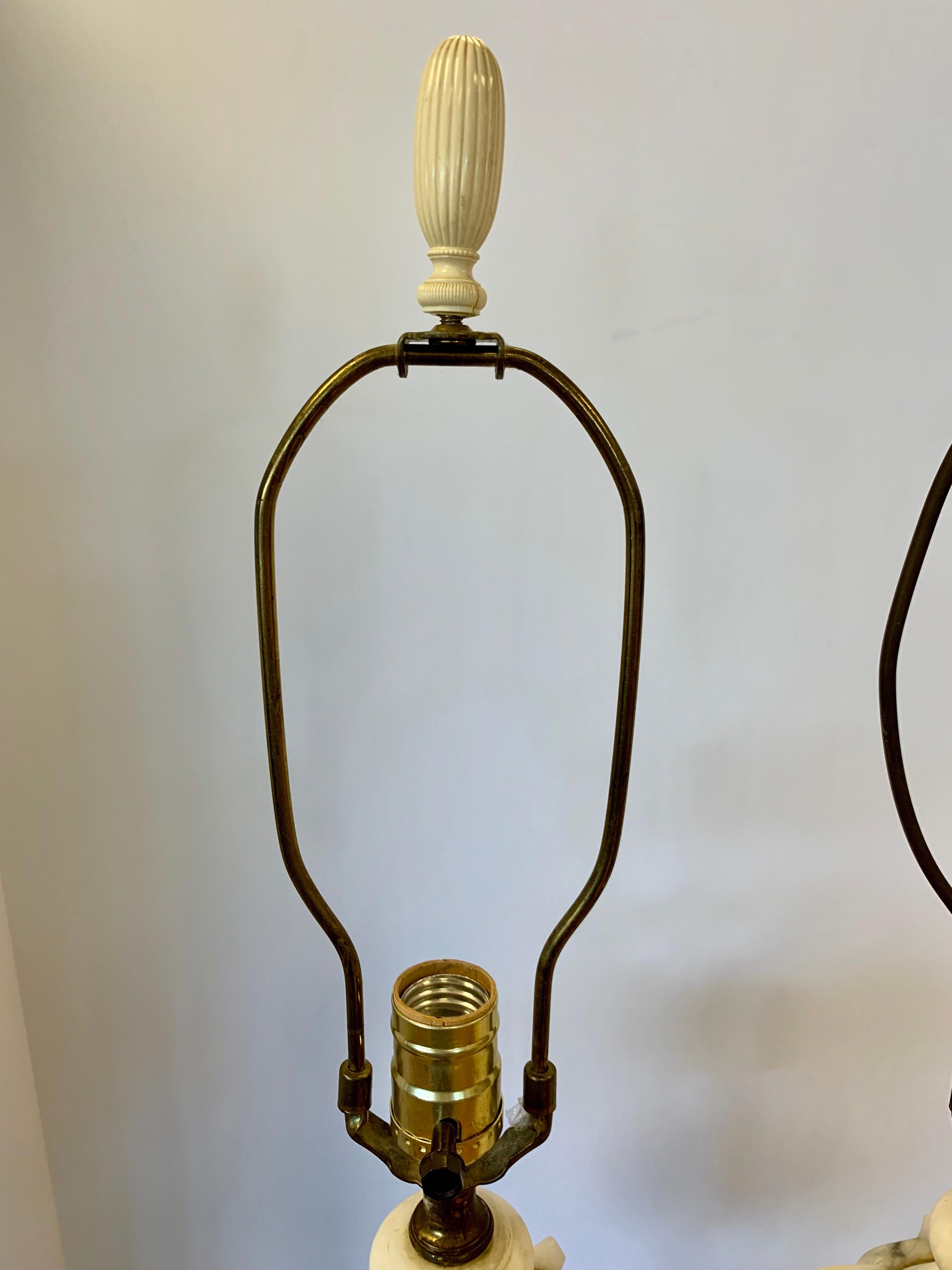 Pair of  Heavy Vintage Alabaster Lamps 8