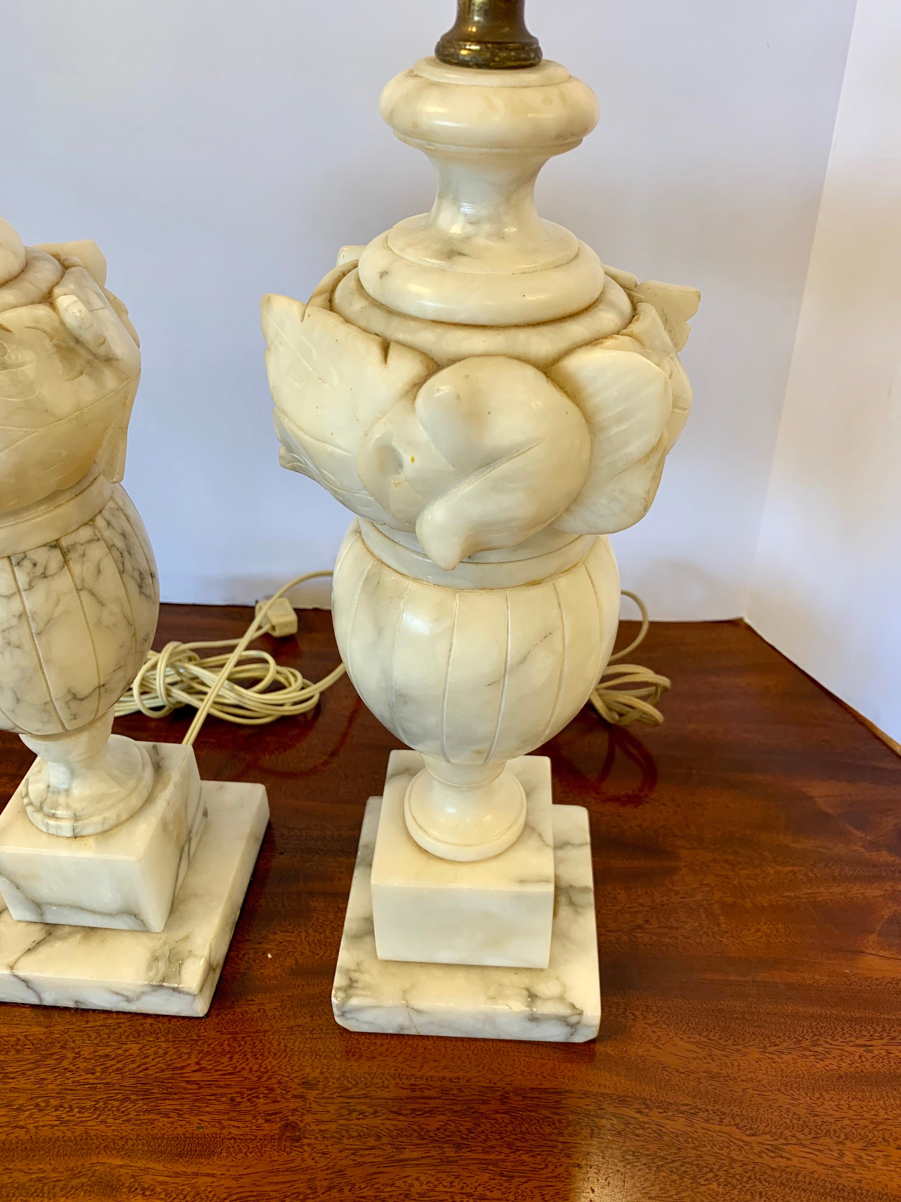 Neoclassical Revival Pair of  Heavy Vintage Alabaster Lamps