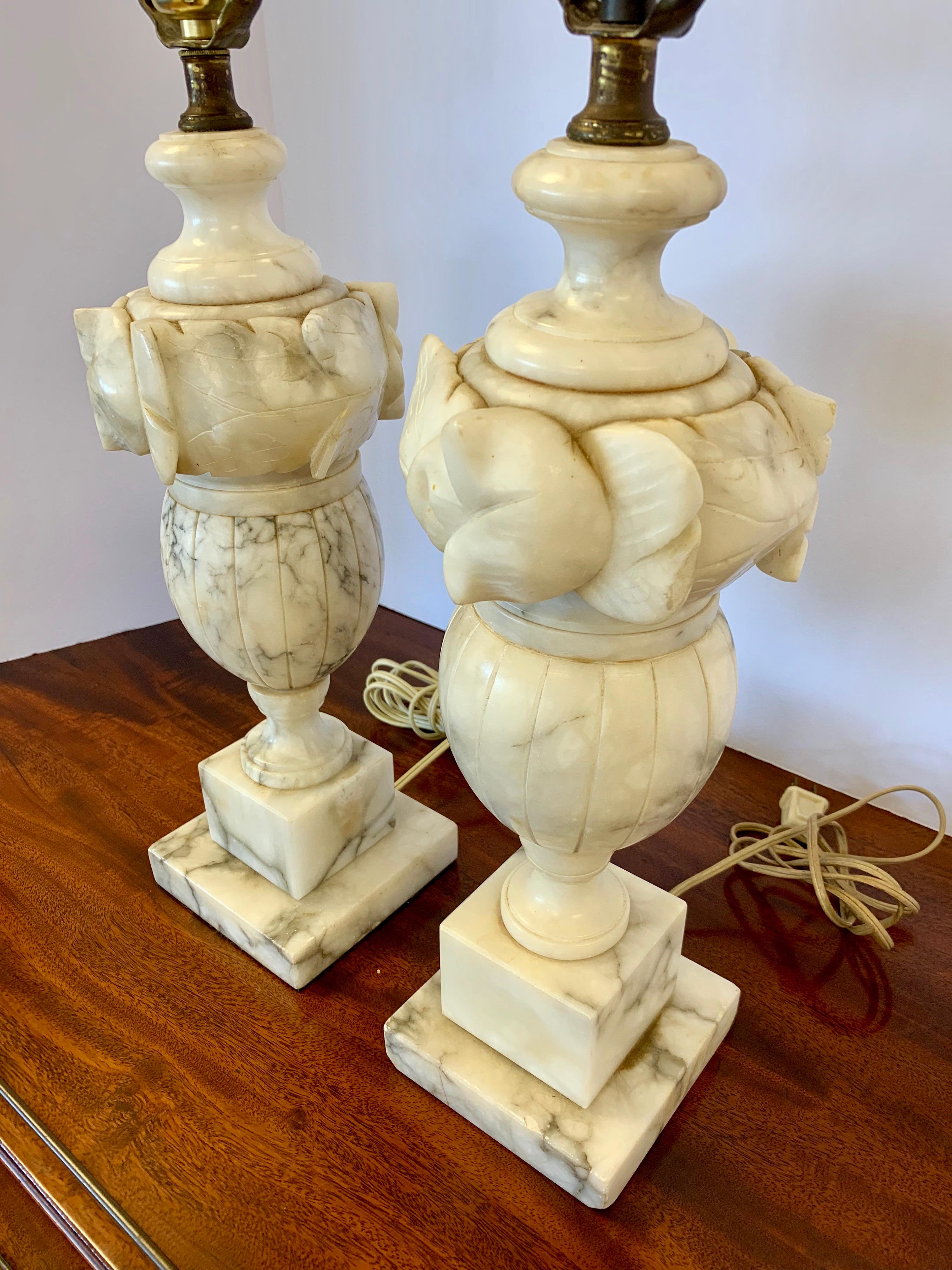 Italian Pair of  Heavy Vintage Alabaster Lamps