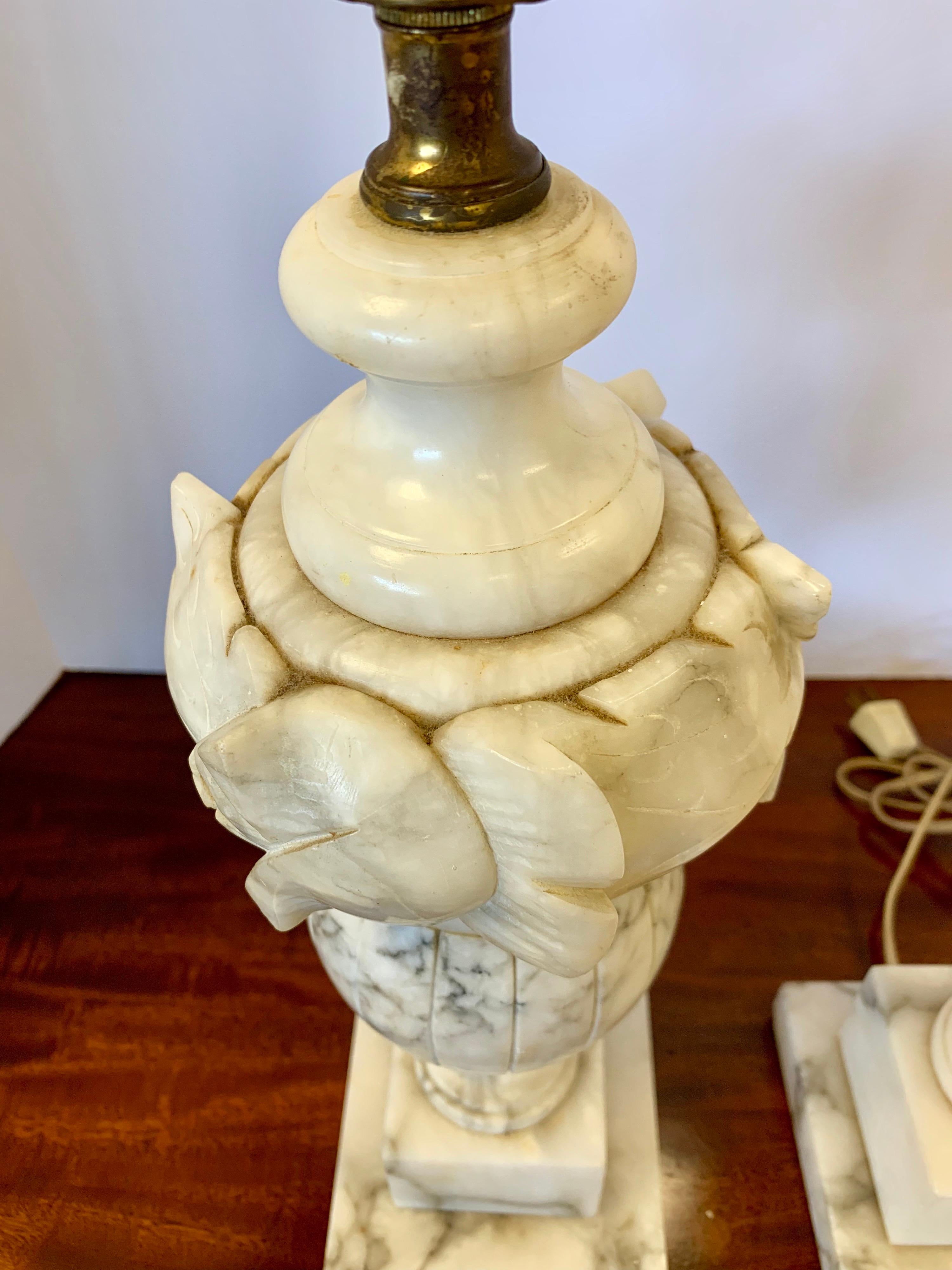 Mid-20th Century Pair of  Heavy Vintage Alabaster Lamps