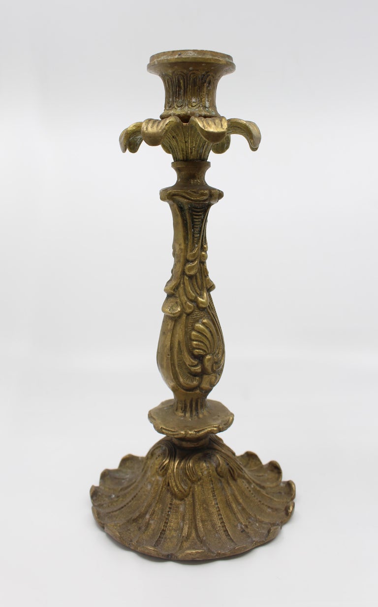 Pair of Heavy Vintage Decorative Brass Candlesticks For Sale at 1stDibs