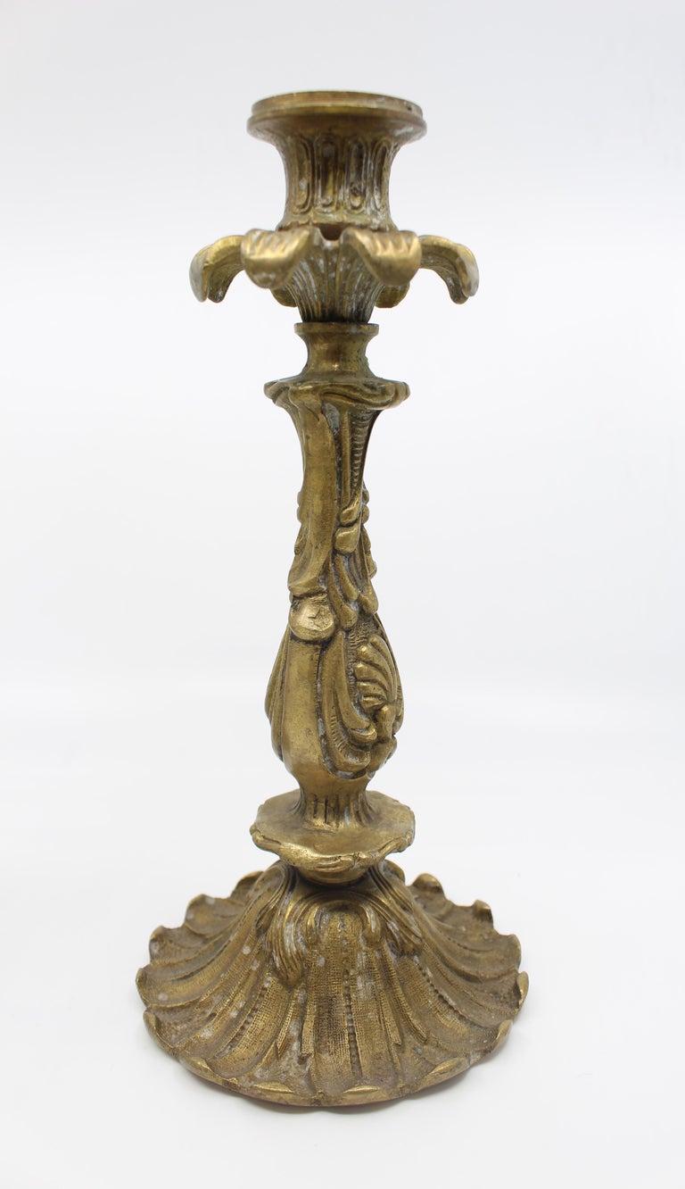 Pair of Heavy Vintage Decorative Brass Candlesticks For Sale at 1stDibs