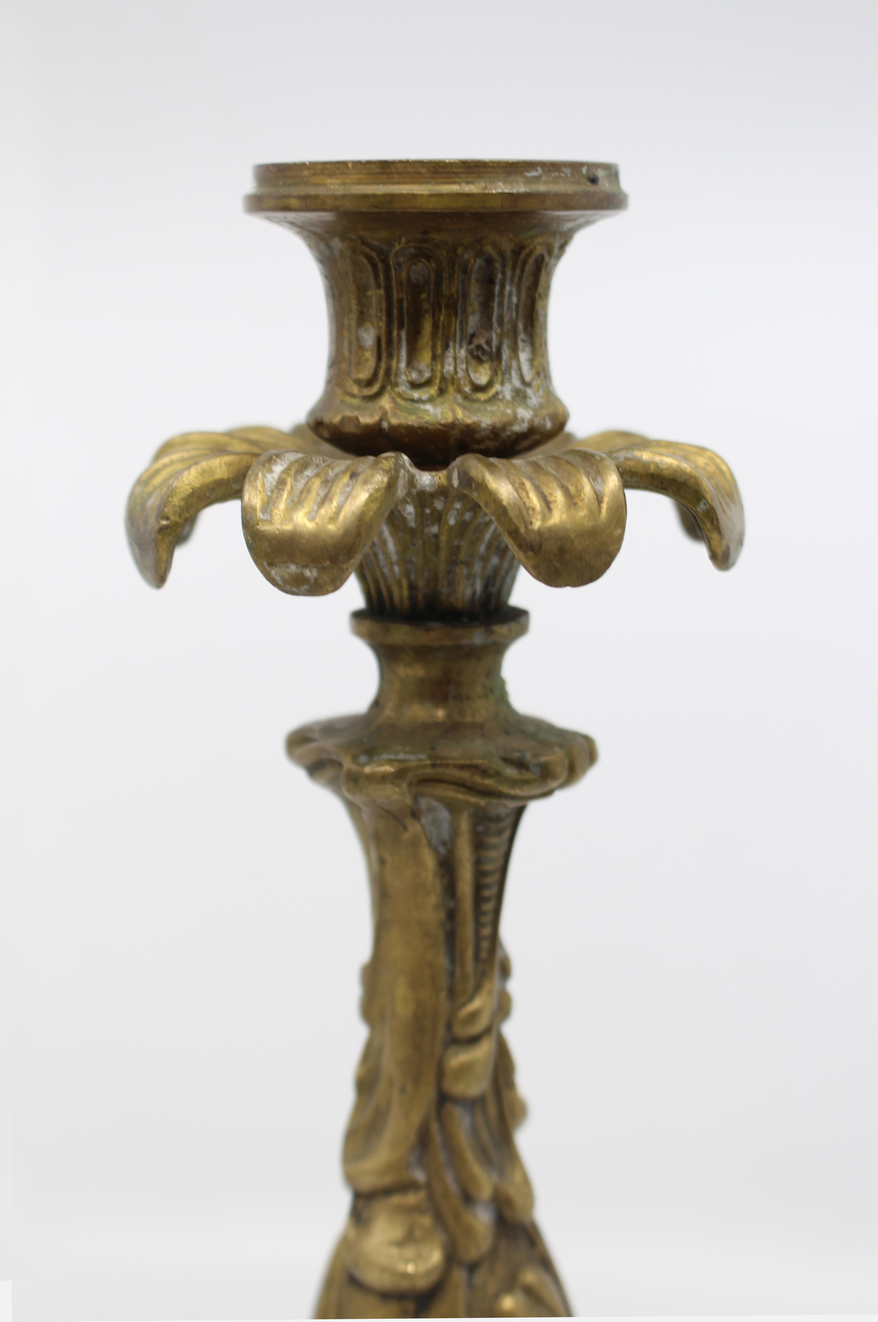 Pair of Heavy Vintage Decorative Brass Candlesticks For Sale 2
