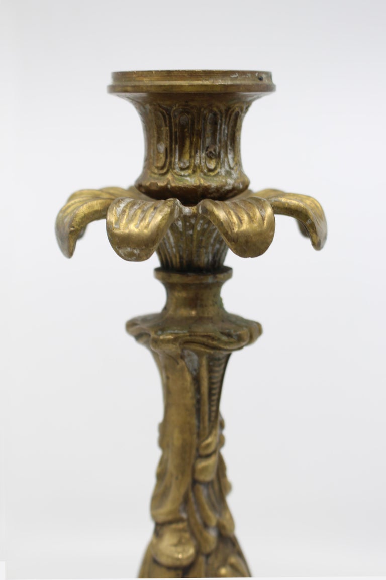 Pair of Heavy Vintage Decorative Brass Candlesticks For Sale at 1stDibs
