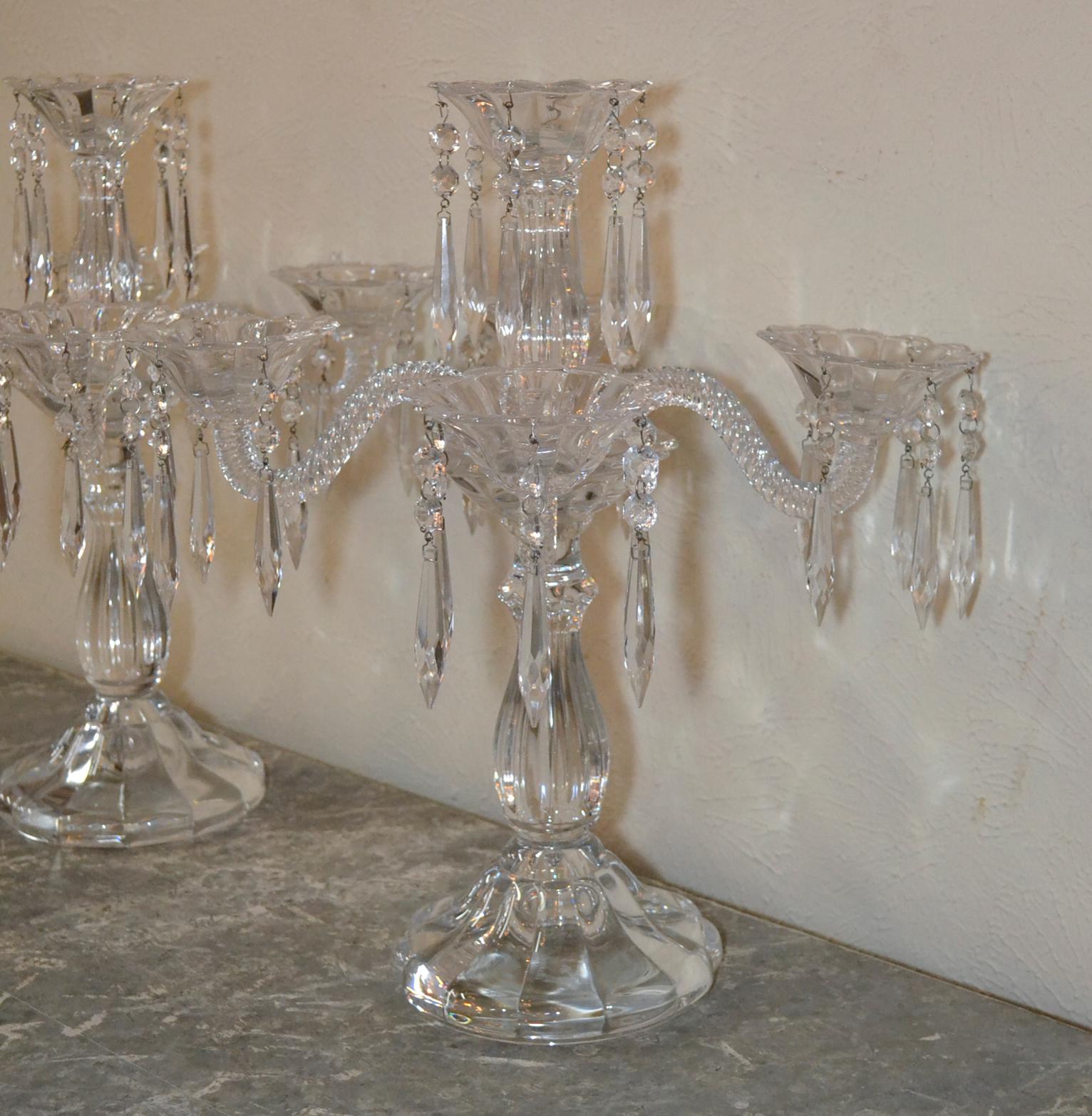 Pair of Heavy Waterford Style Candelabra In Good Condition In Dallas, TX