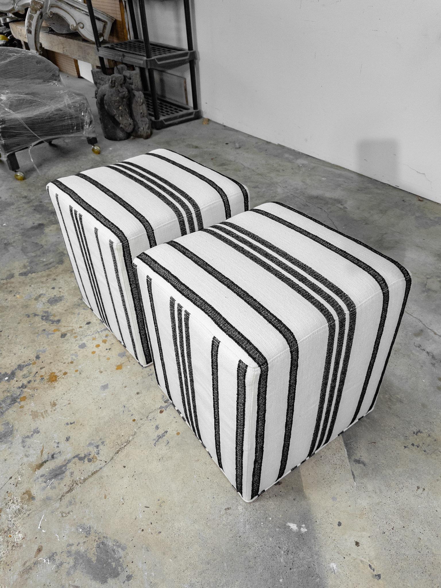 20th Century Pair of Heavy Weight Grain Sack Cloth Fabric Cube Ottomans For Sale