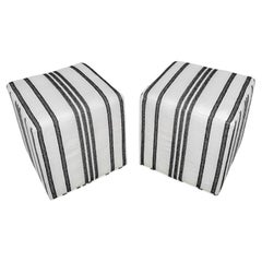 Pair of Heavy Weight Grain Sack Cloth Fabric Cube Ottomans