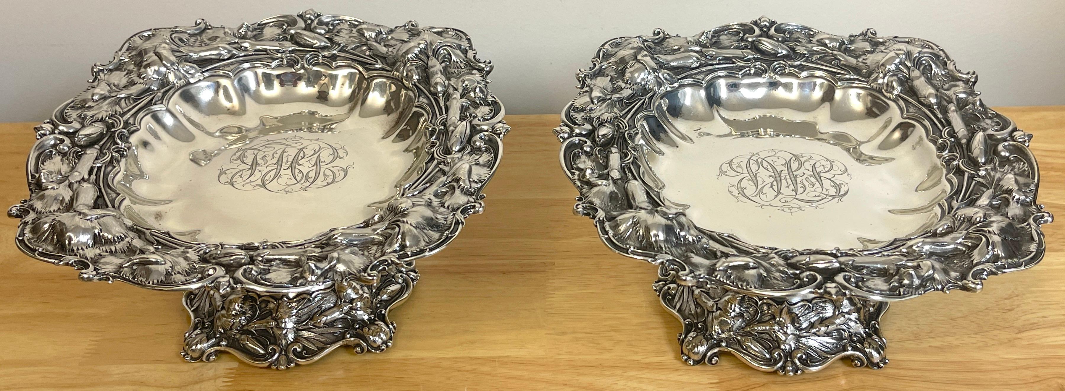 Pair of Heavy Whiting Sterling Iris Motif Compotes For Sale at 1stDibs