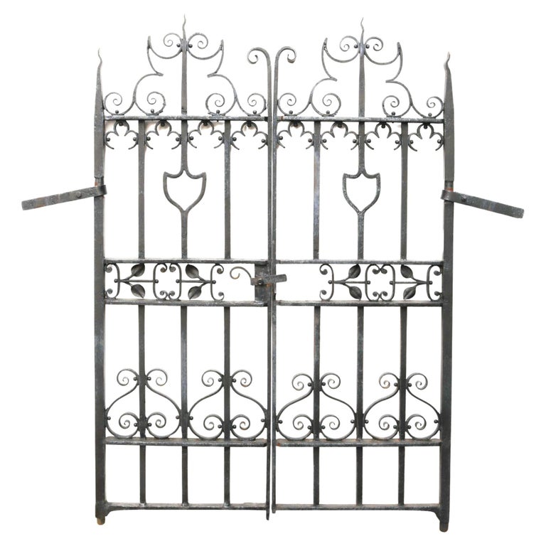 Pair of Heavy Wrought Iron Garden Gates For Sale at 1stDibs