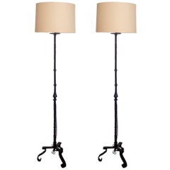 Antique Pair of Heavy Wrought Iron Lamps