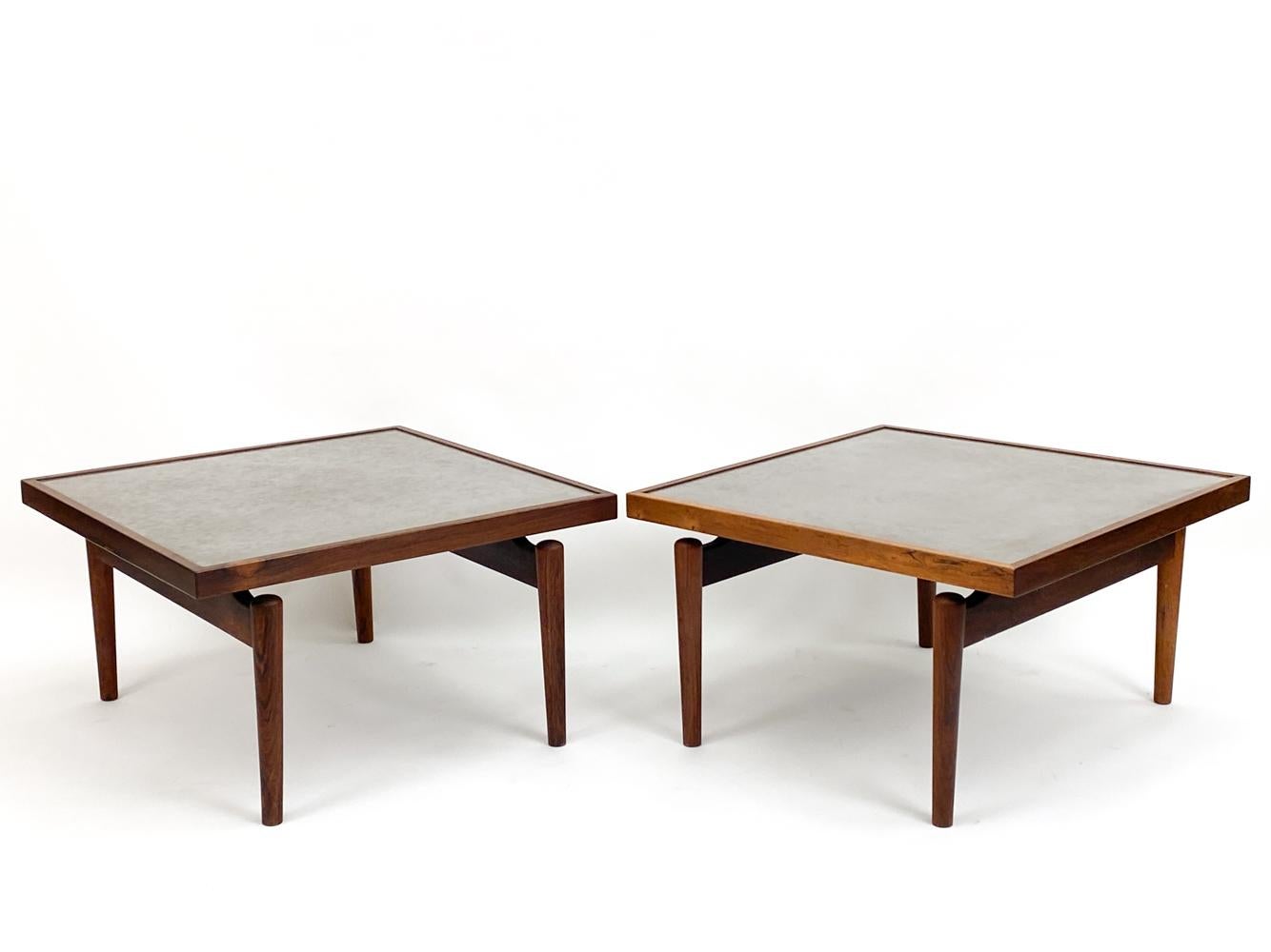 This attractive pair of side tables have been attributed to Heinz Lilienthal, famed German designer known for his glass works in the 1960s. These tables are an iconic example of Lilienthal's work, combining intriguing design elements with