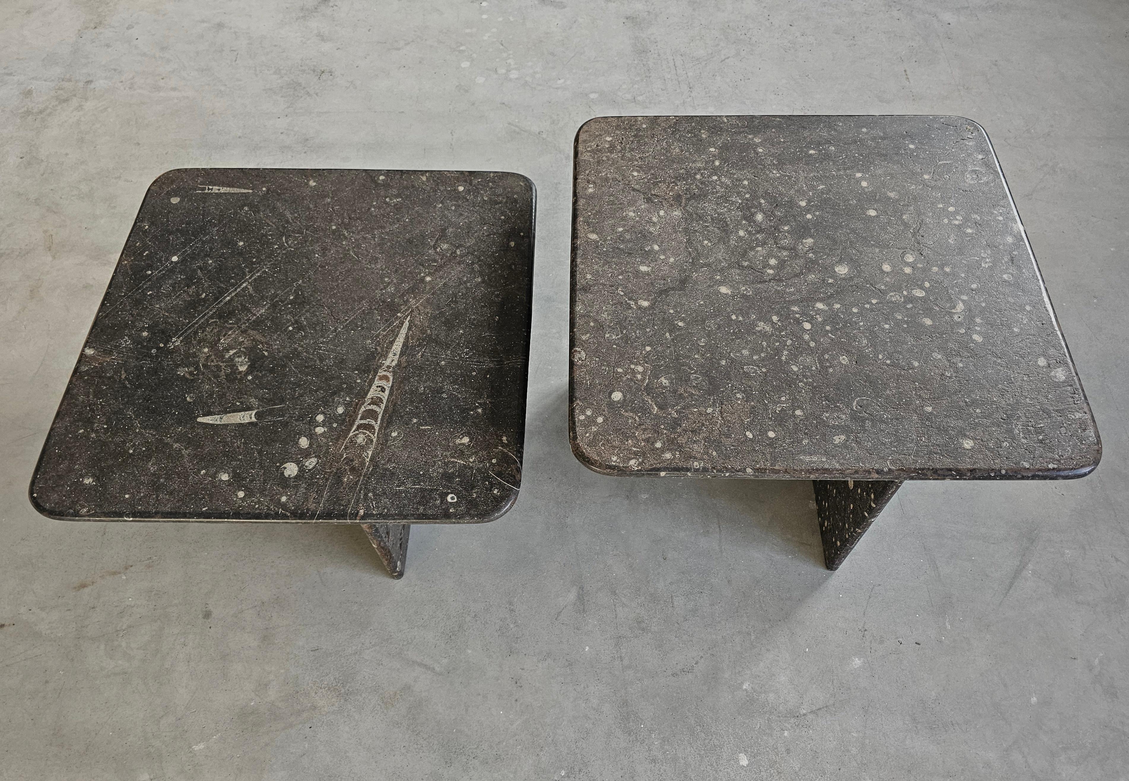 Post-Modern Pair of Heinz Lilienthal style Nesting Tables done in Fossil Stone, Germany 1980 For Sale