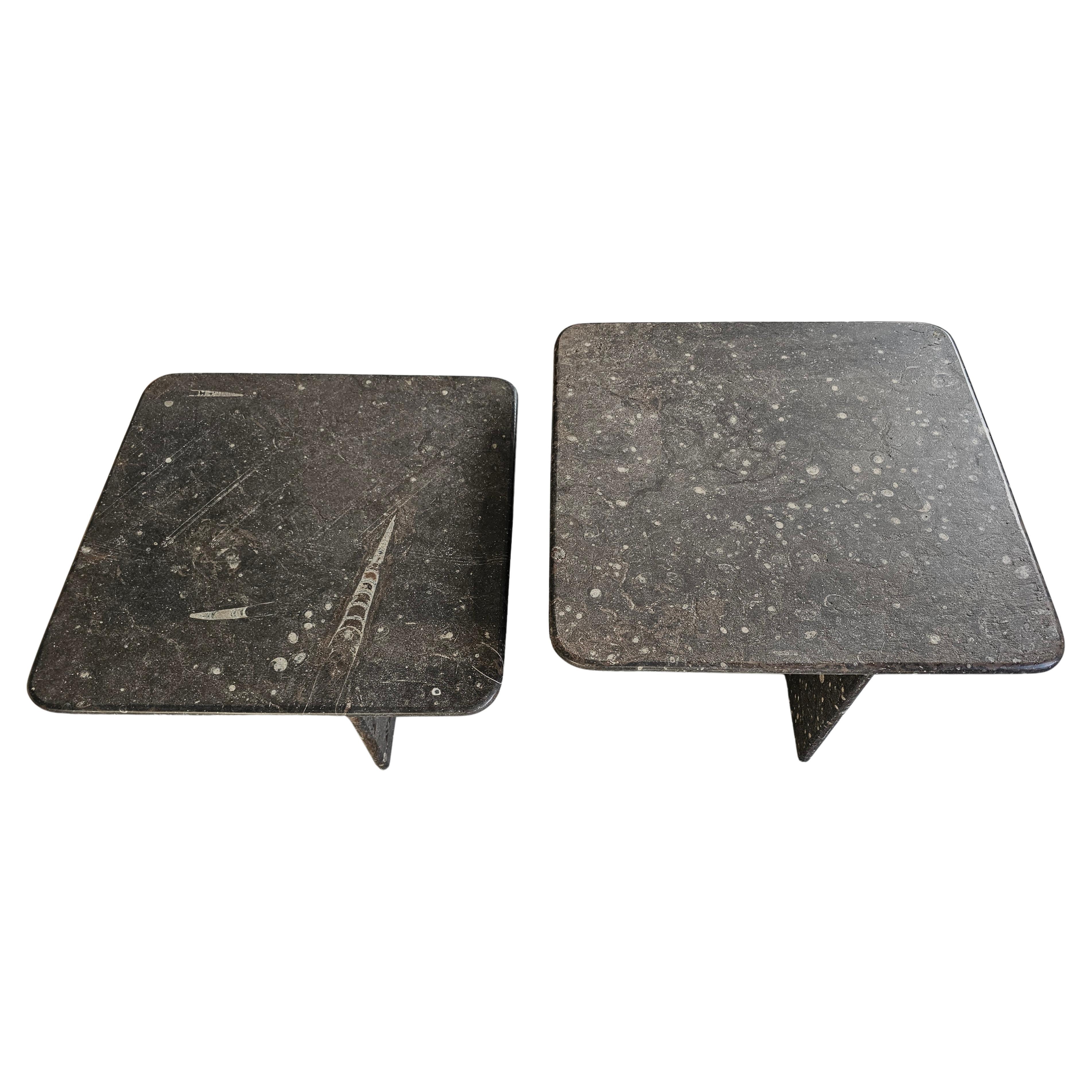 Pair of Heinz Lilienthal style Nesting Tables done in Fossil Stone, Germany 1980 For Sale