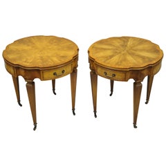 Pair of Heirloom Weiman Crotch Flame Mahogany Federal One Drawer Side End Tables