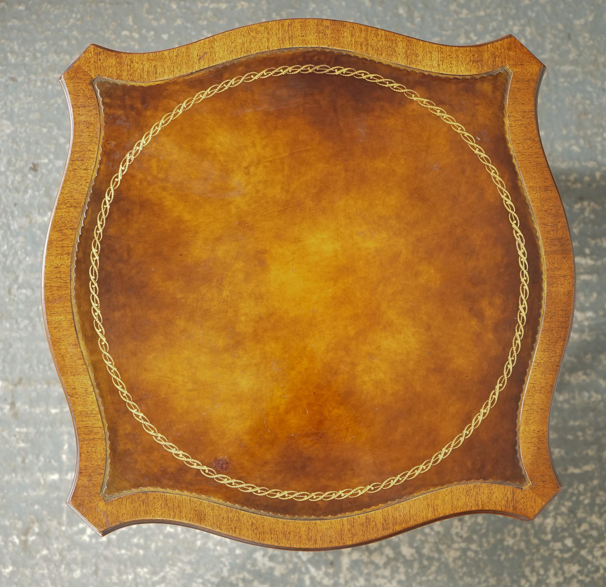 PAIR OF HEIRLOOM WEIMAN HAND DYED LEATHER TOP SiDE TABLES ON CASTORS 4