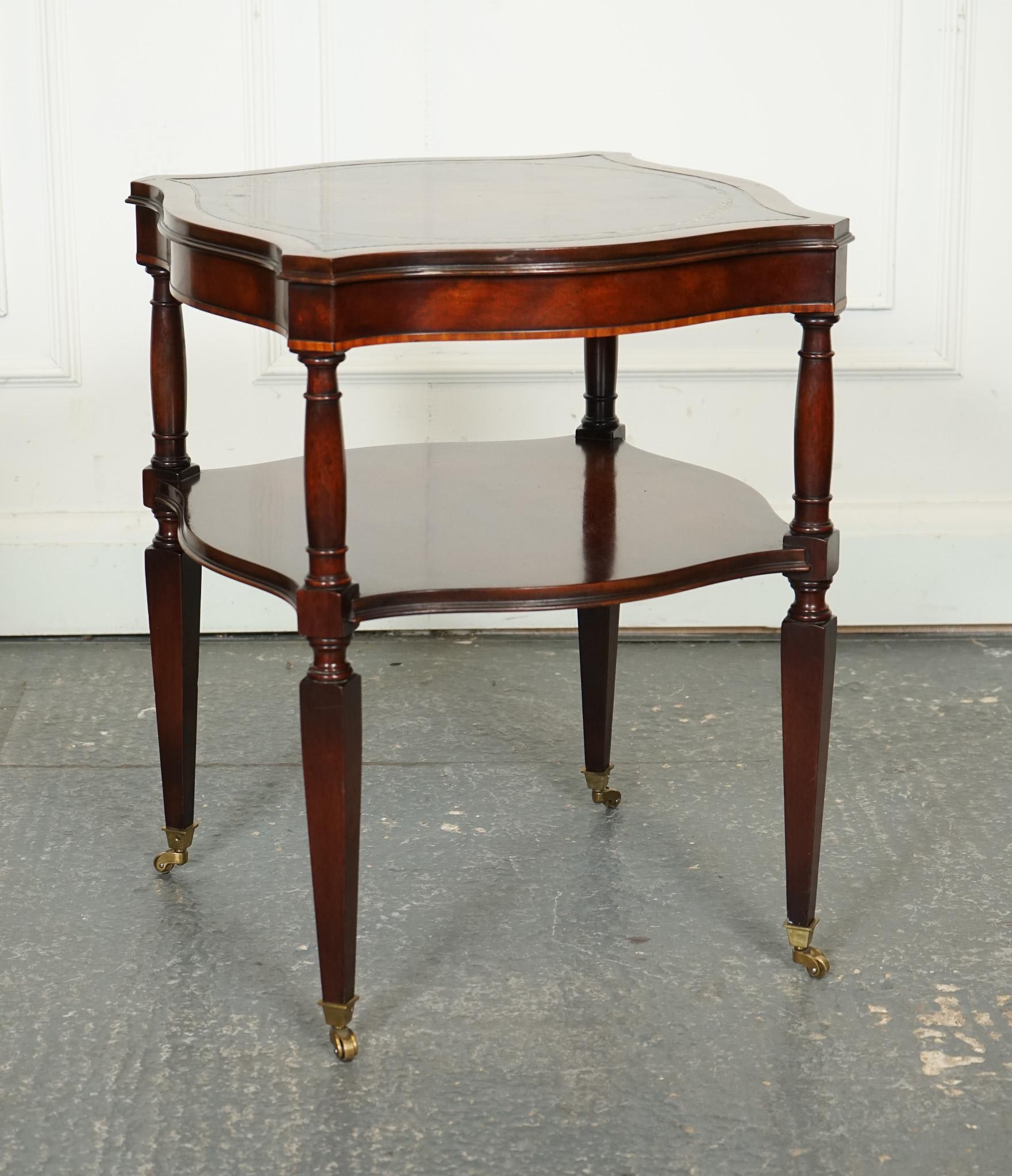 Hand-Crafted PAIR OF HEIRLOOM WEIMAN HAND DYED LEATHER TOP SiDE TABLES ON CASTORS