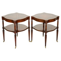 PAIR OF HEIRLOOM WEIMAN HAND DYED LEATHER TOP SiDE TABLES ON CASTORS