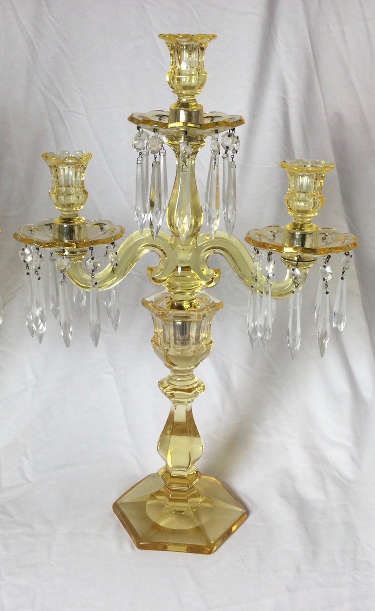 Pair of Heisy Canary Yellow Glass Candelabra at 1stDibs | yellow candelabra