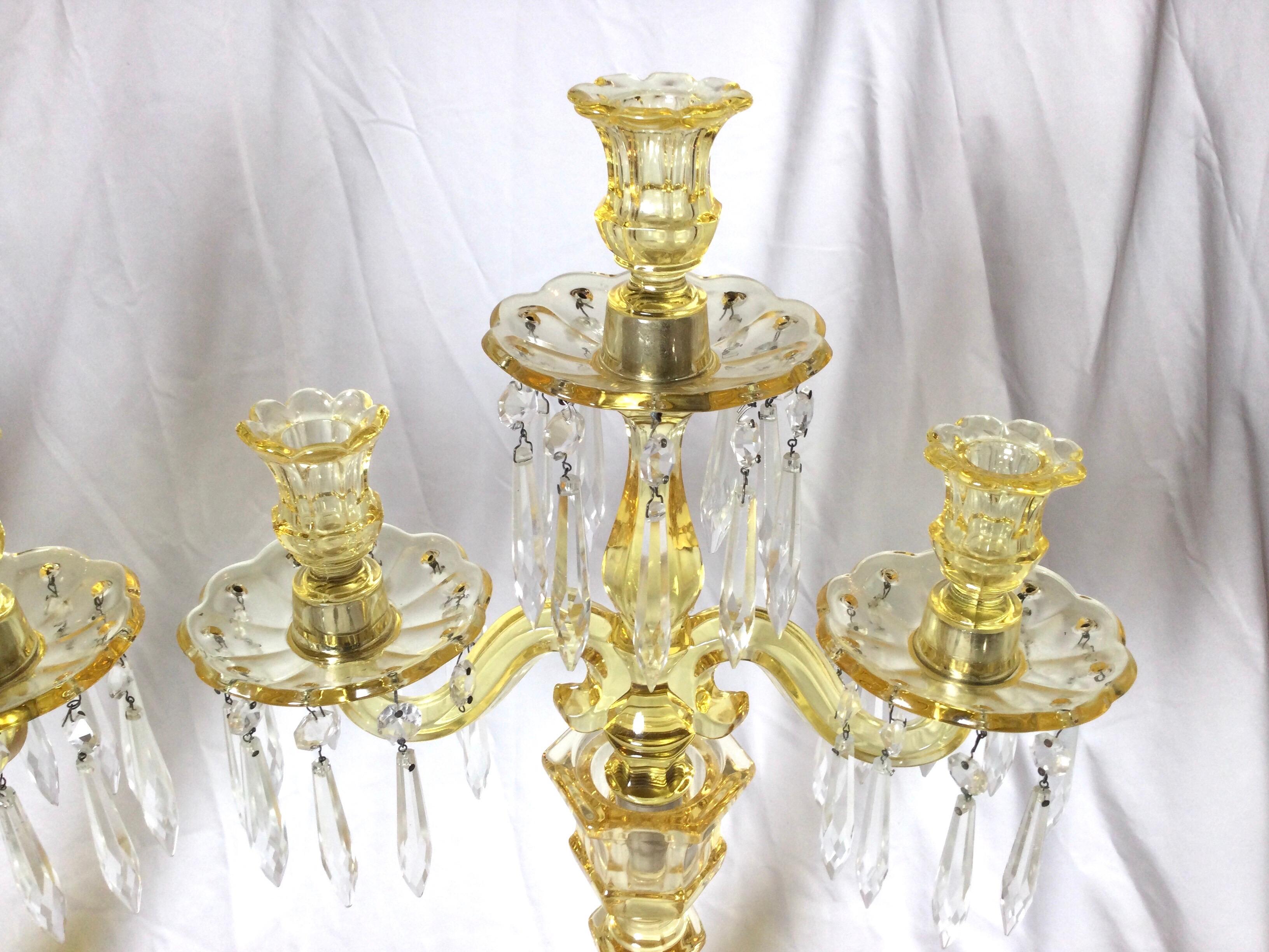 American Pair of Heisy Canary Yellow Glass Candelabra