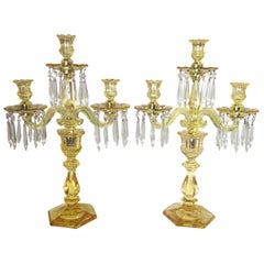 Pair of Heisy Canary Yellow Glass Candelabra