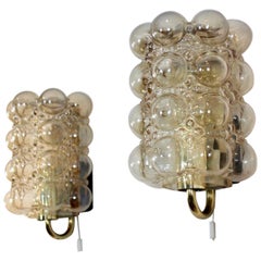 Pair of Helena Tynell Bubble Glass and Brass Sconces for Glashütte Limburg