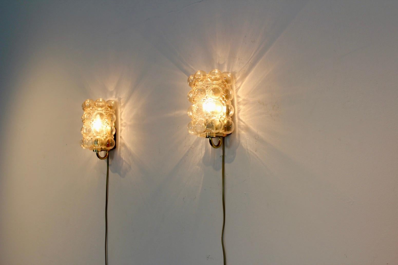German Pair of Helena Tynell Bubble Glass and Brass Sconces for Glashütte Limburg