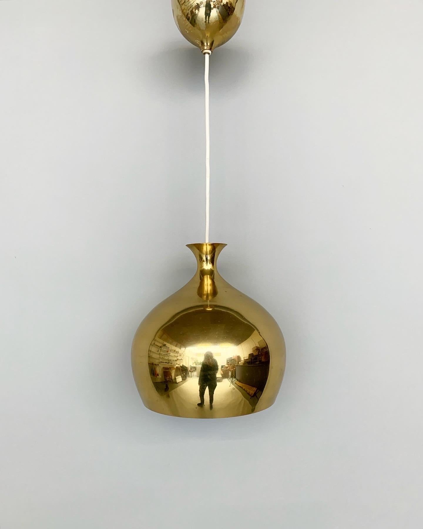 Hand-Crafted Pair of Helge Zimdal Onion Pendant Lights Brass Falkenberg Sweden, 1960s