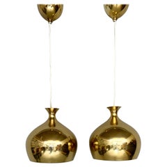 Pair of Helge Zimdal Onion Pendant Lights Brass Falkenberg Sweden, 1960s